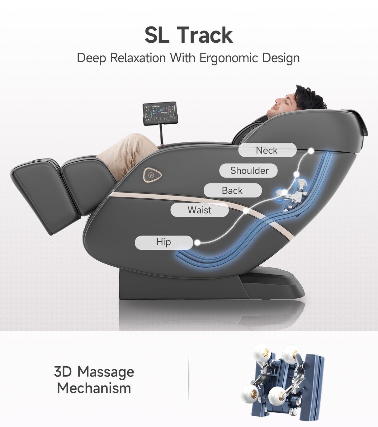 Real Relax 3D Massage Chair Full Body SL-Track, Zero Gravity Recliner with 16 Massage Modes, Body Scan, Wasit Heating, Foot Rollers, Bluetooth, Favor-22 Black Real Relax