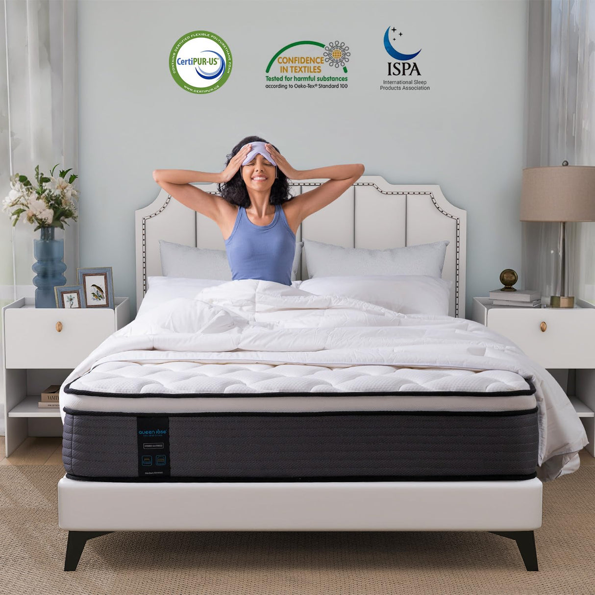 Queen Mattress, 14 Inch Queen Size Hybrid Mattress in a Box, Gel Memory Foam & Individually Pocket Innerspring Bed Mattress, Medium Firm CertiPUR-US Certified & Fiberglass Free QUEEN ROSE