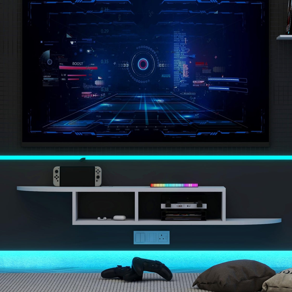 GHC Floating TV Stand, Wall Mounted Entertainment Center and Cabinet Shelf, TV Console with Storage, Media Console for DVD Player, Space-Saving Under TV Shelf for Bedroom, Living Room (White) GHC