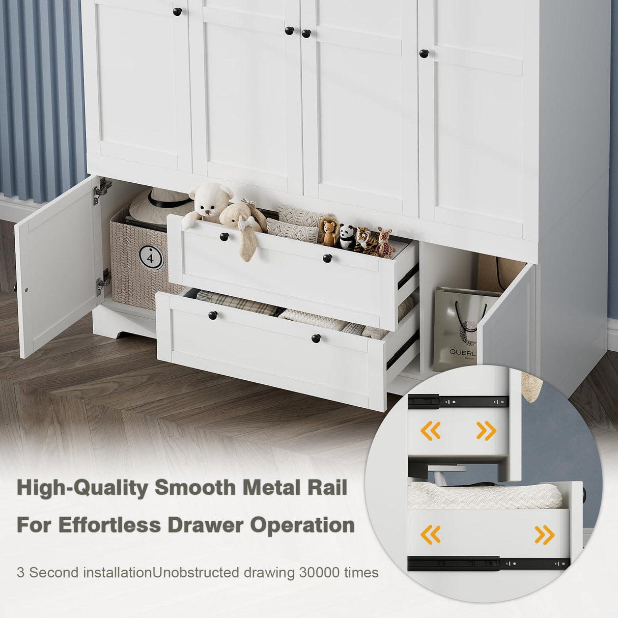 8 Door Large Wardrobe Closet 71" Tall White Wooden Freestanding Storage Armoire – Oversize Capacity Modular Cabinet with Drawers, Space-Saving Durable Design for Bedroom & Closet Organization Buenhomino