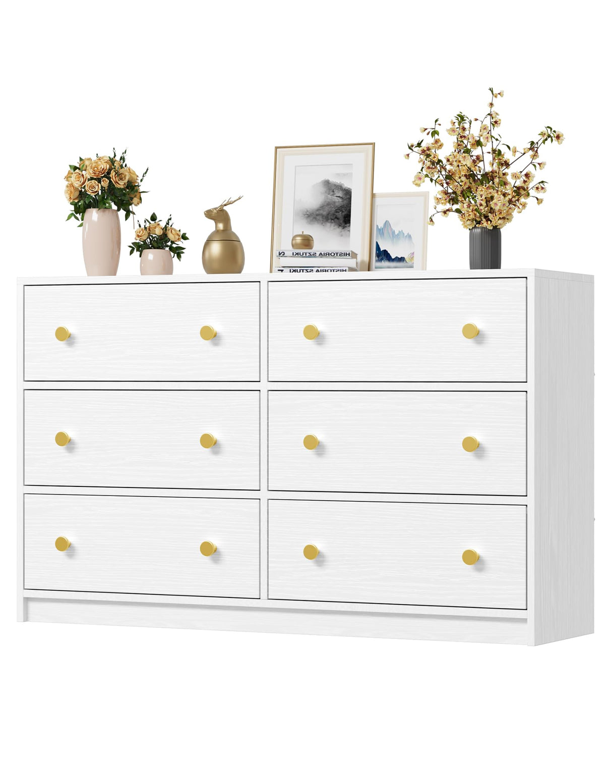 Nicehill Dresser for Bedroom with 6 Drawers, Fabric Storage Tower & Chest of Drawers Organizer, Storage Cabinet for Hallway, Closets, Living Room,White Dresser Wooden(White) Nicehill