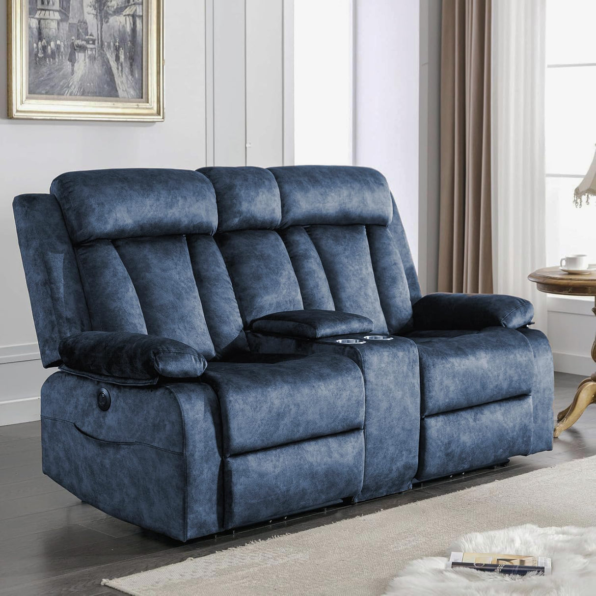 GUEAPY Power Reclining Loveseat with Console, Heat & Massage, 2 Seat Reclining Sofa with Cup Holders, USB & Type-C Ports, Plush Dutch Velvet 2 Seat Reclining Couch for Living Room, RV,Office,Apartment GUEAPY