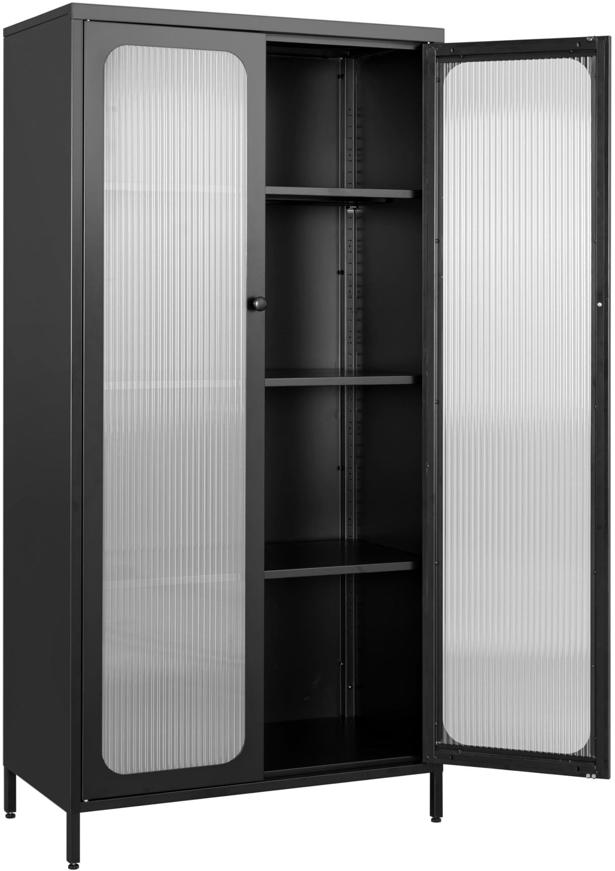 SISESOL Metal Storage Cabinet with Glass Doors and 4 Shelves,Black Glass Dispaly Cabinet,Metal Pantry Cabinets,Tall Large Cupboard for Home,Kitchen,Dining/Living/Laundry Room SISESOL