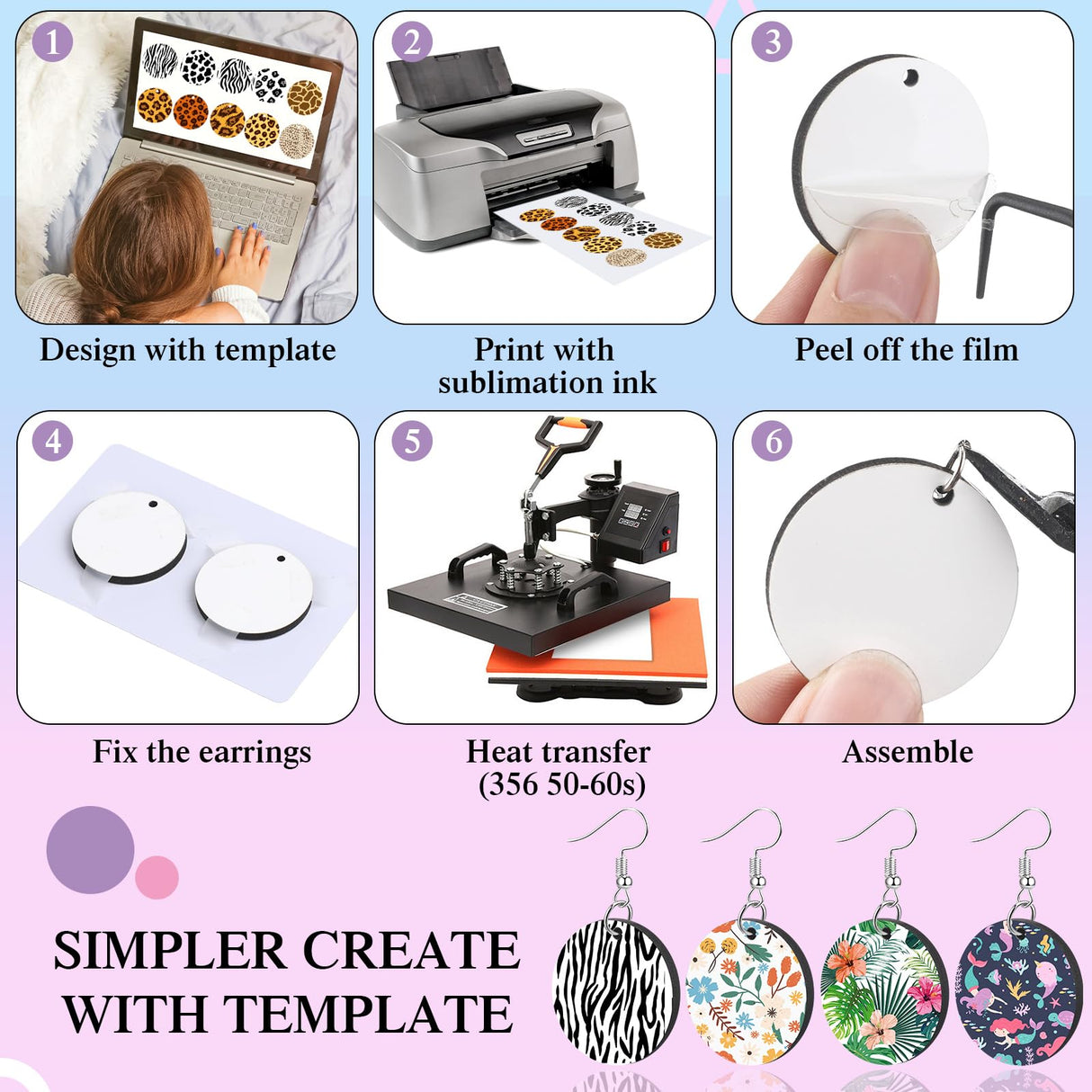 Riceshoot 800 Pieces Sublimation Earring Blanks Bulk with Earring Hooks, Jump Rings, Ear Plugs, Earring Cards Holder and Transparent Packaging Bags Unfinished MDF Earrings for DIY Making (Round) Riceshoot