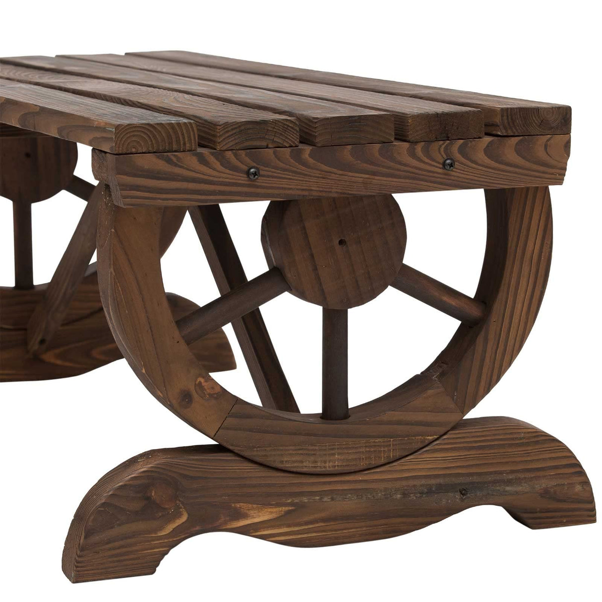 Outsunny 2-Person Wooden Garden Bench, Outdoor Wagon Wheel Porch Bench for Backyard Garden, Support 550 LBS, Rustic Country Style Patio Furniture, Brown Outsunny