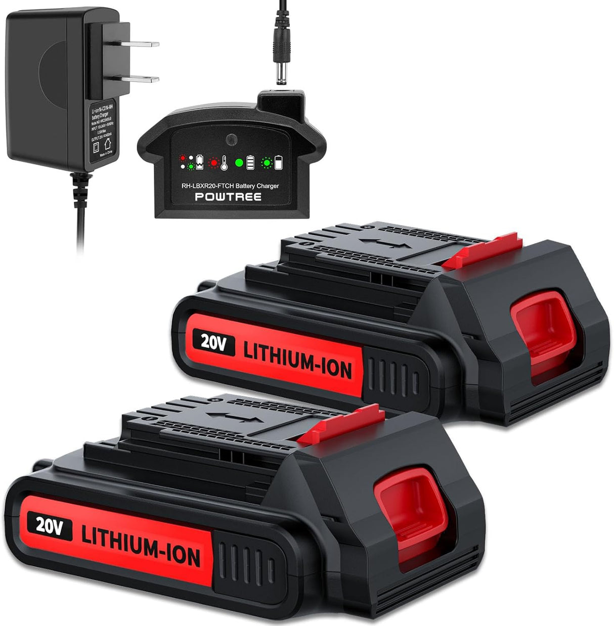 POWTREE LBXR20 20V 3.8Ah Replacement for Black and Decker 20V Max Lithium Battery LB20 LBX20 LBXR2020-OPE LBX4020 Cordless Tools Battery with 20V Black and Decker Battery Charger POWTREE
