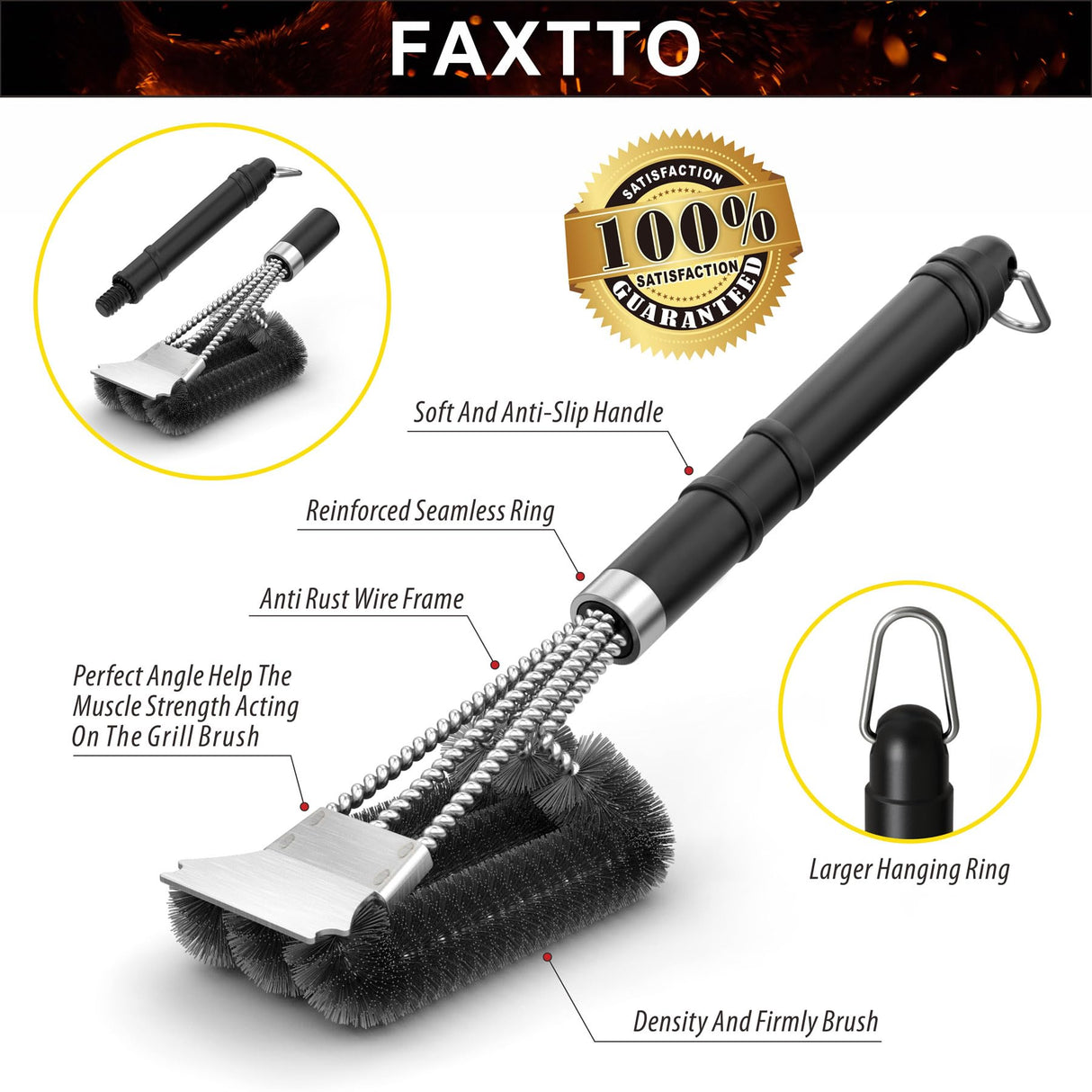 Grill Brush with Extra Strong Long Handle BBQ Cleaner Accessories - Safe Wire BBQ Brush, Triple Barbecue Scrubber Cleaning Brush for Gas/Charcoal Grilling Grates Weetiee Life