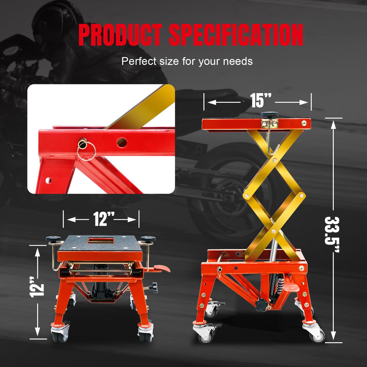 Jack Boss 350 Lbs Motorcycle Lift Jack Table, Hydraulic Foot-Operated Scissor Lift Jack for ATV Dirt Bike, Motorcycle Stand with 4 Wheels Jack Boss