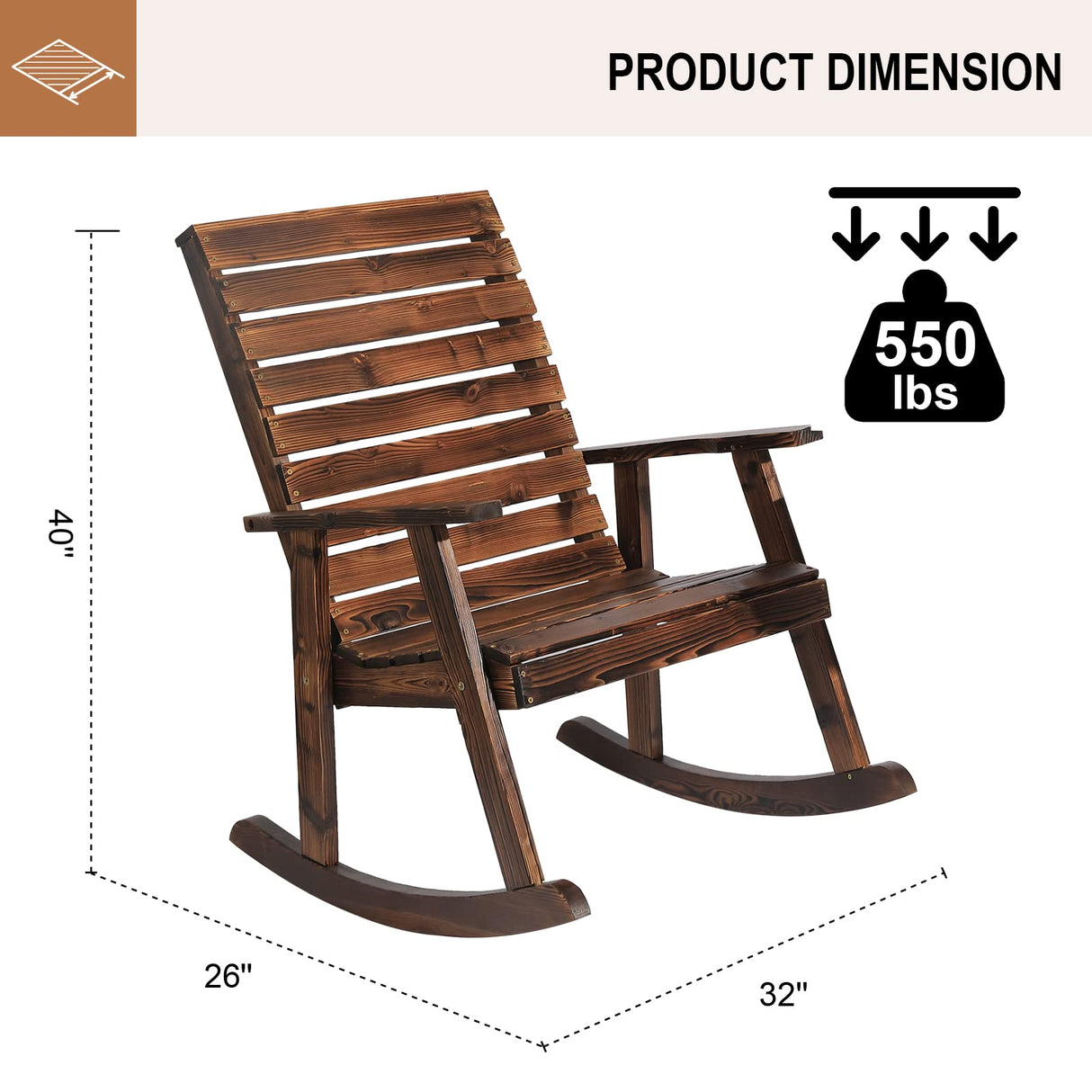FURNDOOR Outdoor Wood Rocking Chair, Porch Rocking Chair Wooden Rustic High Back Rocker for Indoor, Backyard, Patio, Natural FURNDOOR