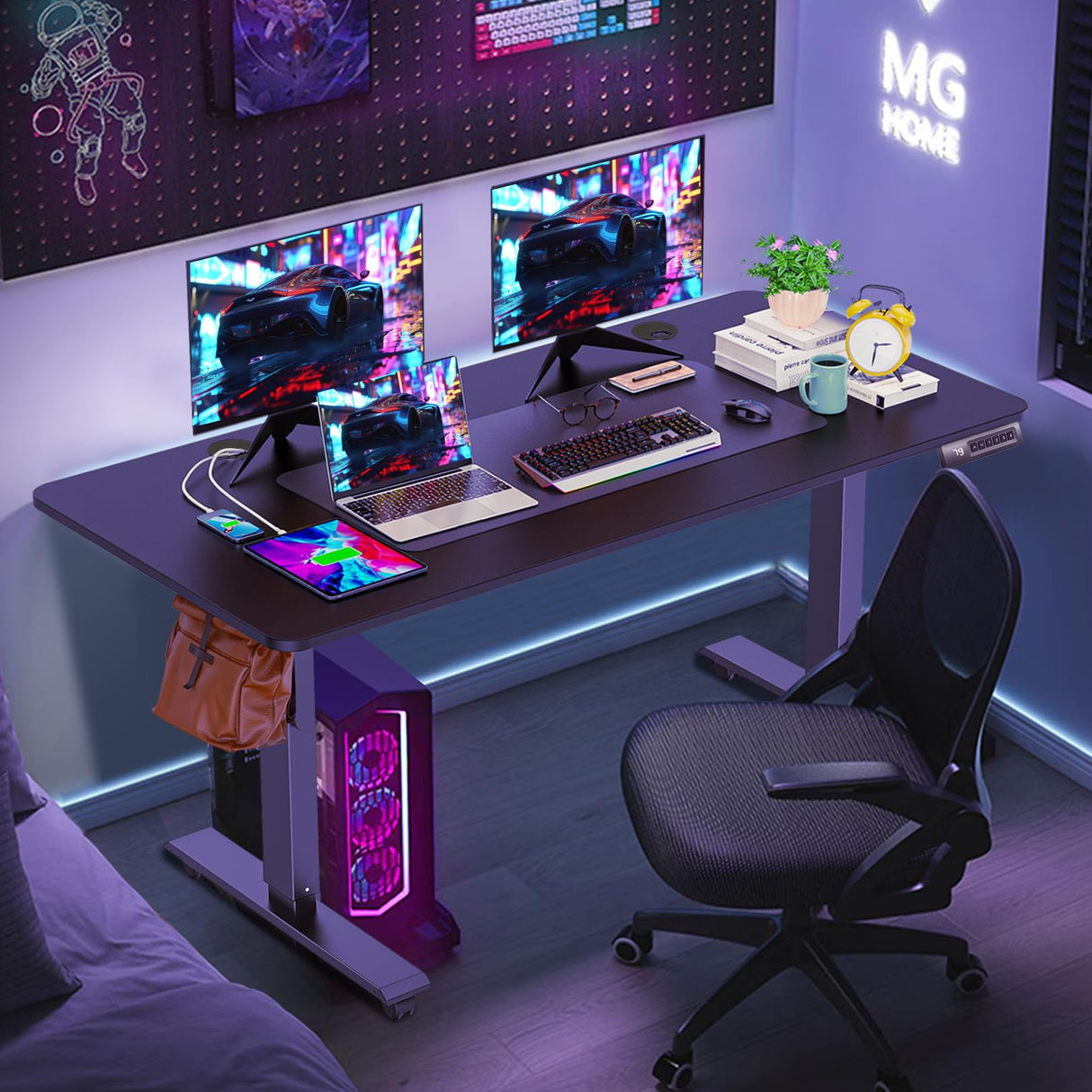 KORGOL Electric Standing Desk 48 x 24 Inches Adjustable Height Sit Stand Up Desk for Home Office Computer Desk Memory Preset with Headphone Hook and Black Frame/Black Top KORGOL