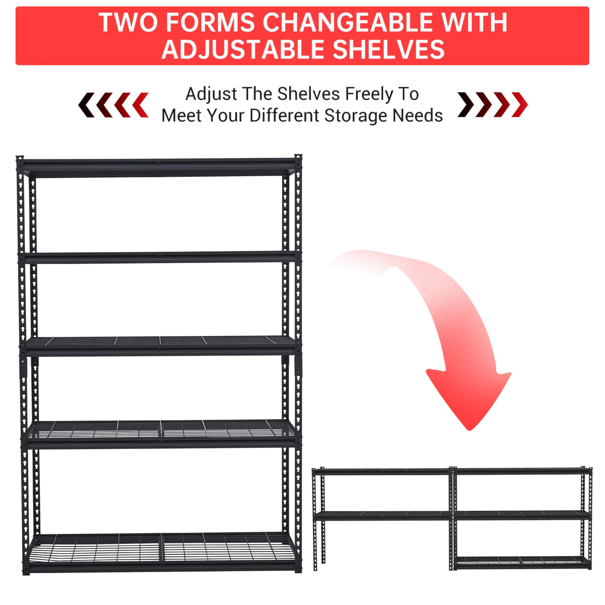 COZONY 48x18x72 Inch Garage Shelving, 5 Tier Heavy Duty Wire Shelf 2500 Lbs Capacity, Adjustable Metal Shelves, Industrial Utility Shelf Rack for Garage, Basement, Pantry, Warehouse COZONY