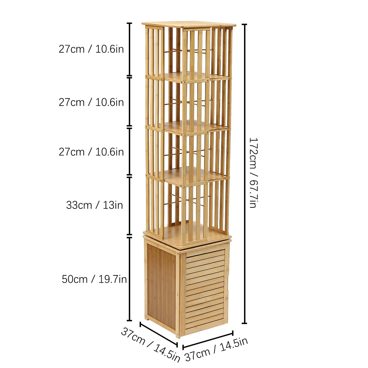 360° Rotating 6-Tier Bamboo Bookshelf with Shutter Door - Stylish Storage Rack for Small Spaces OUKANING