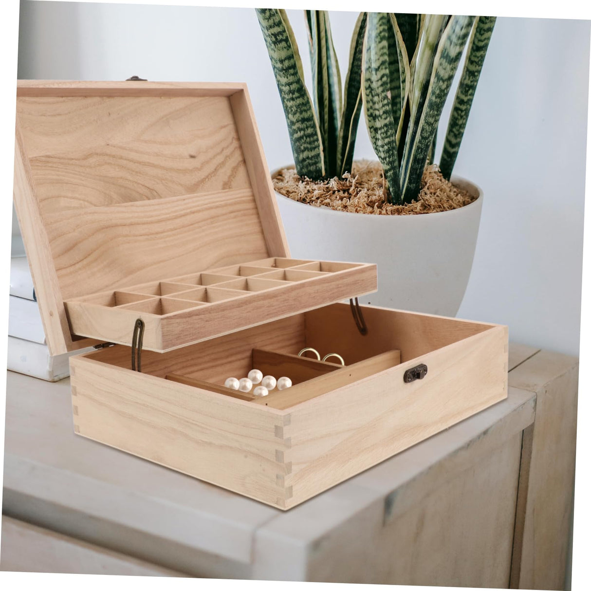 LALADEFIEE Unfinished Jewelry Box DIY Wooden Trinket Box Wood Storage Box Keepsake Jewelry Box with Locking Clasps for Rings Earrings Necklaces Watches Bracelets LALADEFIEE