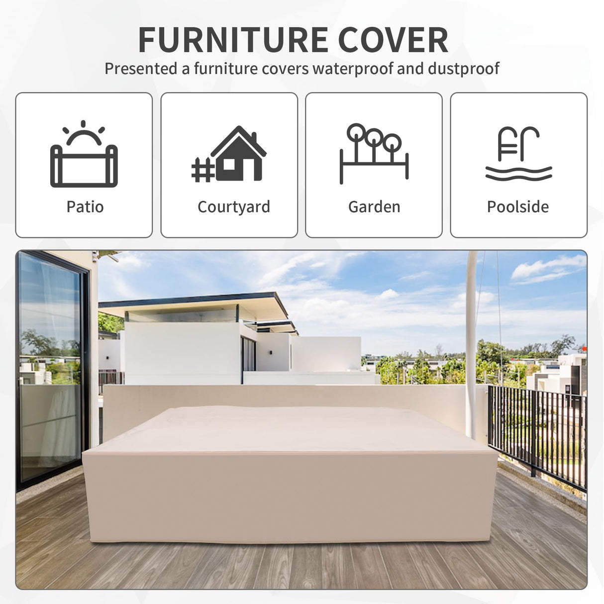 Valita 7 Piece Outdoor PE Wicker Furniture Set, Patio Gray Rattan Sectional Sofa Couch with Washable Dark Blue Cushions Valita