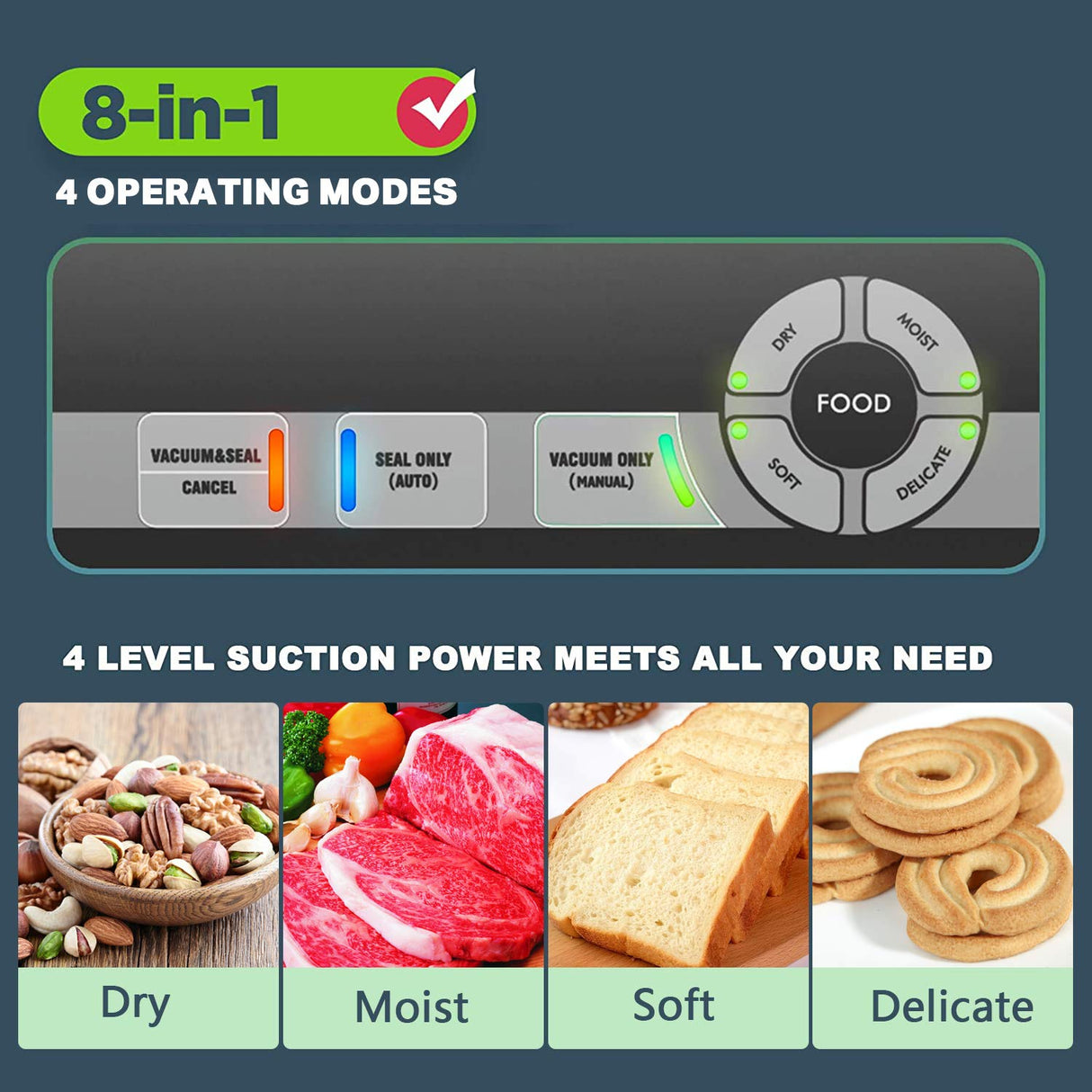 POTANE Precision Vacuum Sealer Machine, Powerful Pro Vacuum Food Sealer, 8-in-1 Easy Presets, 4 Food Modes, Dry&Moist&Soft&Delicate with Starter Kit, Compact Design(Silver) Potane