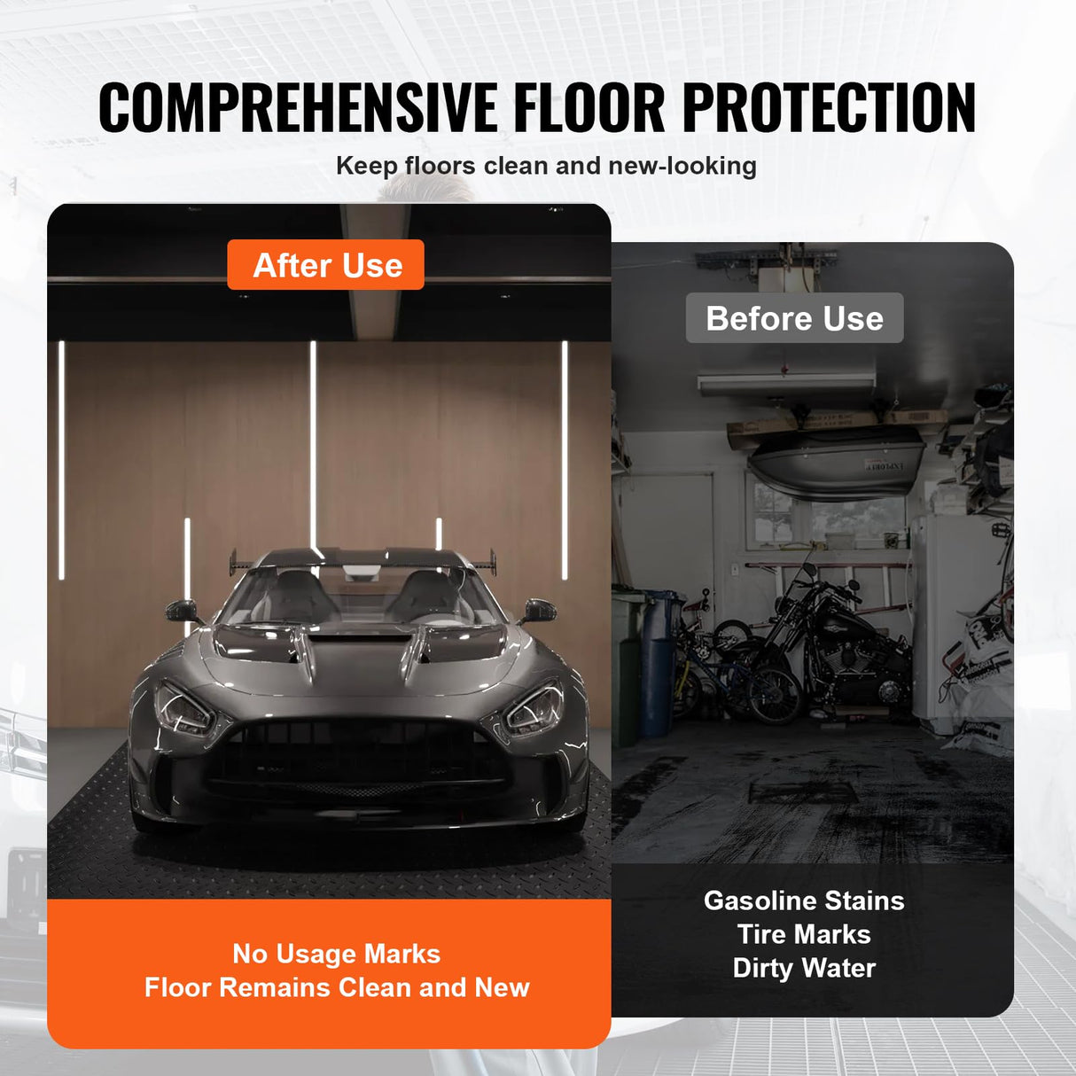 VEVOR Garage Floor Mats, 2 Rolls x 17 x 3.6 Ft PVC Garage Flooring Roll, Non-Slip Diamond Texture, 123.14 sq.ft Covering Space, Black Garage Mats for Under Cars, Garage Industry Gym VEVOR