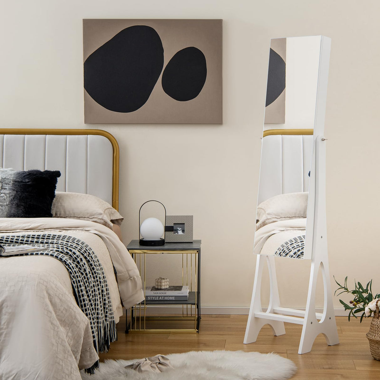 Giantex 12 LED Jewelry Armoire Cabinet with Frameless Full-length Mirror, Standing Jewelry Cabinet Organizer with 16 Lipstick Holders, Large Storage Capacity, 3 Angles Adjustable (White) Giantex