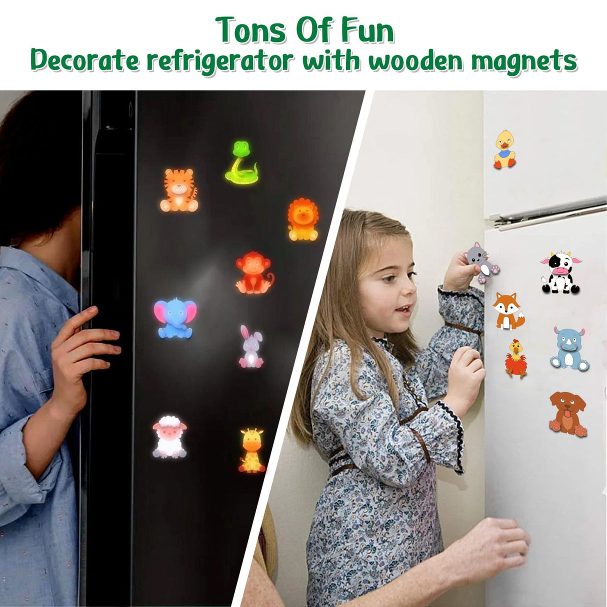 Yizeda 30 Pcs DIY Jungle Safari Wooden Magnets, Wooden Art Craft Supplies Painting Kit for Kids Ages Glow in The Dark Party Favors Goodie Bag Stuffers Birthday Gifts Toys for Boys Girls Yizeda