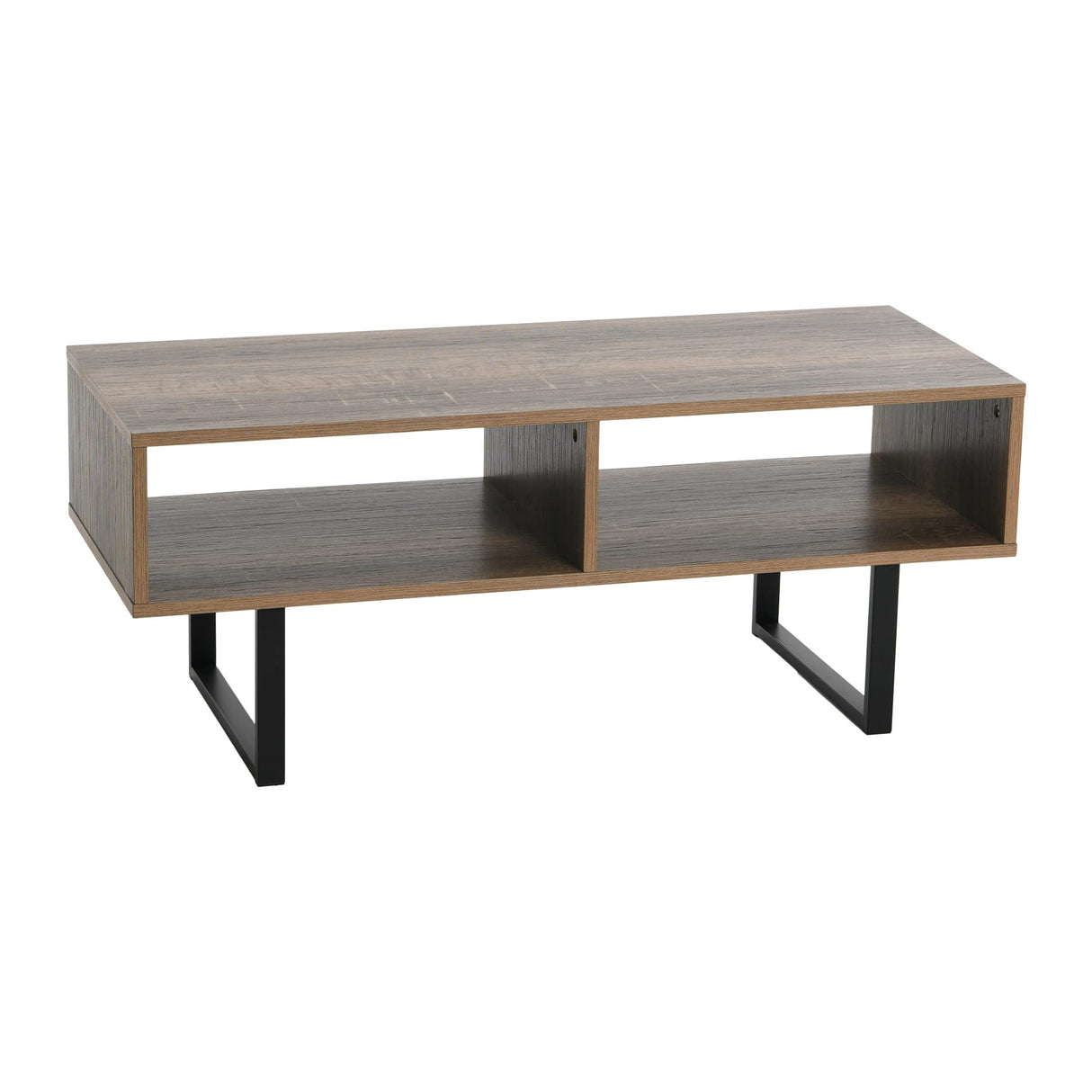Household Essentials Jamestown TV Stand Coffee Table with Rectangular Storage Compartments Ashwood Rustic Wood Grain and Black Metal Household Essentials