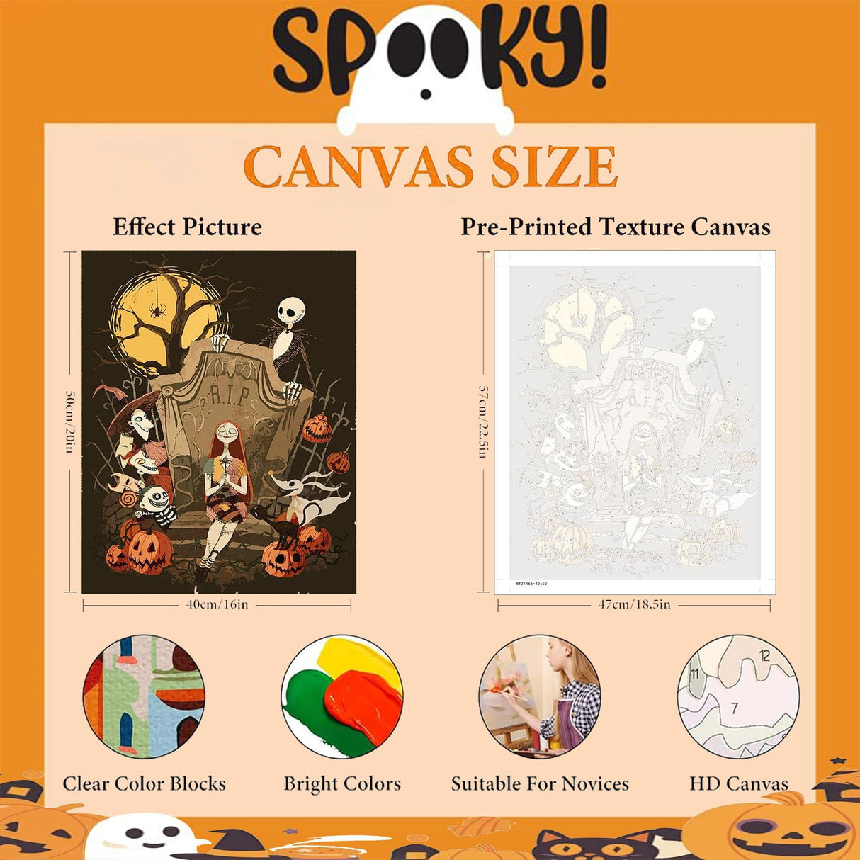 Halloween Paint by Numbers Kit for Adults - Adult Paint by Number Kits Halloween, Horror Painting by Numbers for Adults Beginner, DIY Acrylic Oil Painting Perfect for Gift Home Wall Decor (16x20 inch) Sretoul