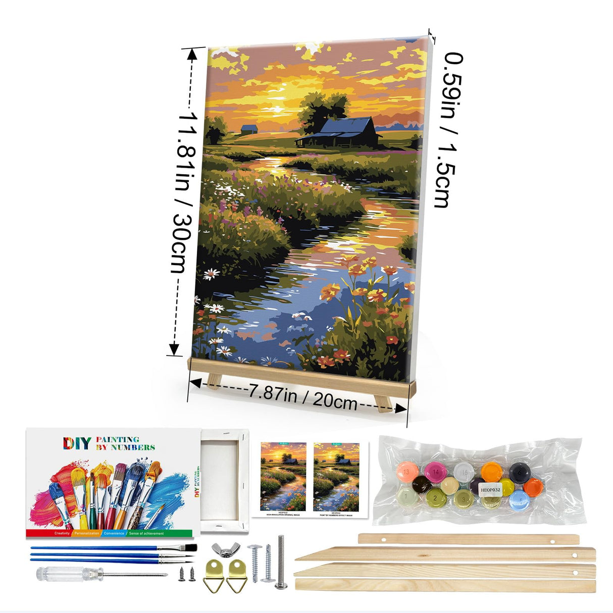 HeeBenor Framed Paint by Numbers Kit for Adults, Sunset Landscape Paint by Number with Easel, DIY Flowers Landscape Oil Painting Kit, Adult Paint by Number Kits Framed Canvas for Home Decor 8x12 Inch HeeBenor