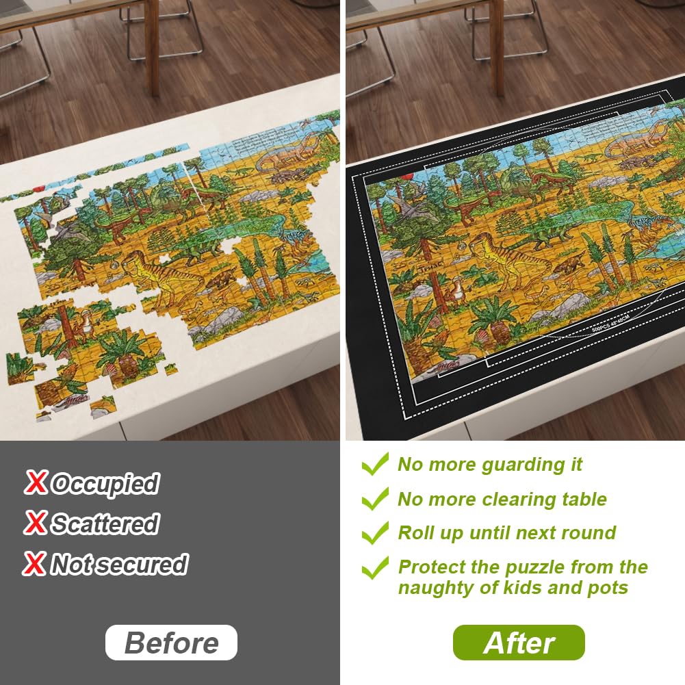 Ainiv Jigsaw Puzzle Mat Roll Up 2000 Pieces, 47” x 31.5” Portable Felt Puzzles Board with 4 Sorting Trays & Travel Storage Bag, Jigsaw Saver Pad Keeper for Adults Teens, Black Ainiv