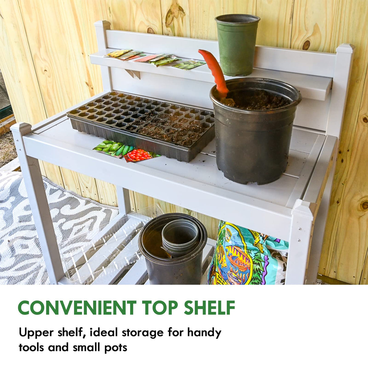 EAGLE PEAK Outdoor Indoor Maintenance Free Vinyl Garden Potting Bench, Waterproof Potting Table with Open Shelf, Lower Storage, 40inx21.6inx43.9in, Gray EAGLE PEAK