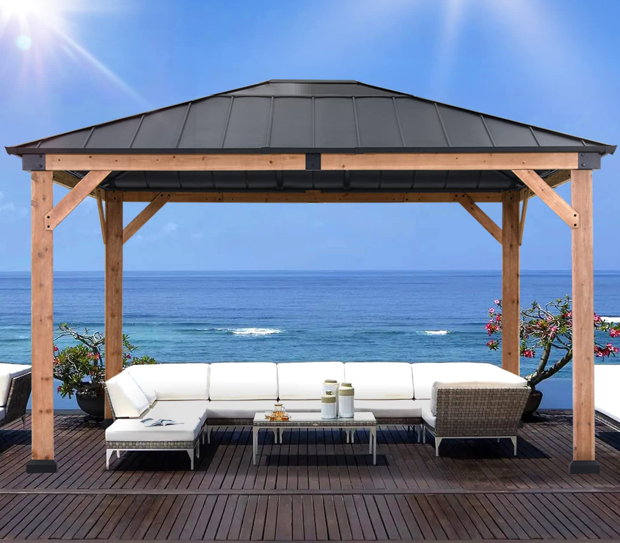 ABCCANOPY Wood Gazebo 11x13 - Outdoor Patio Wooden Gazebo with Hardtop Metal Roof for Garden, Backyard and Deck (Single Roof) ABCCANOPY