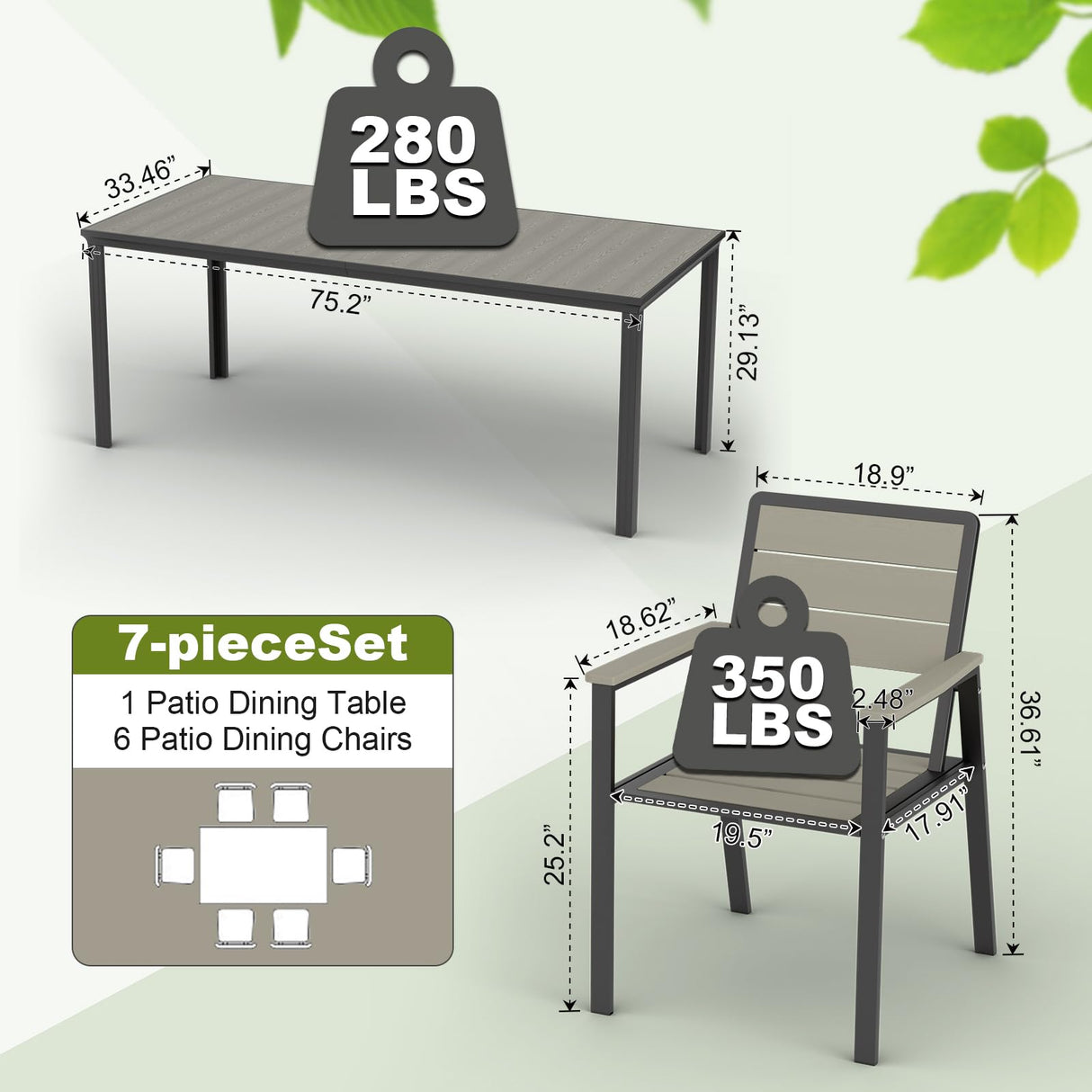 AreShark 7-Piece Patio Dining Set with 11 FT Curvy Cantilever Umbrella, HDPE Tabletop & Aluminum Frame All-Weather Outdoor Furniture for Garden, Backyard, Poolside, Gray AreShark