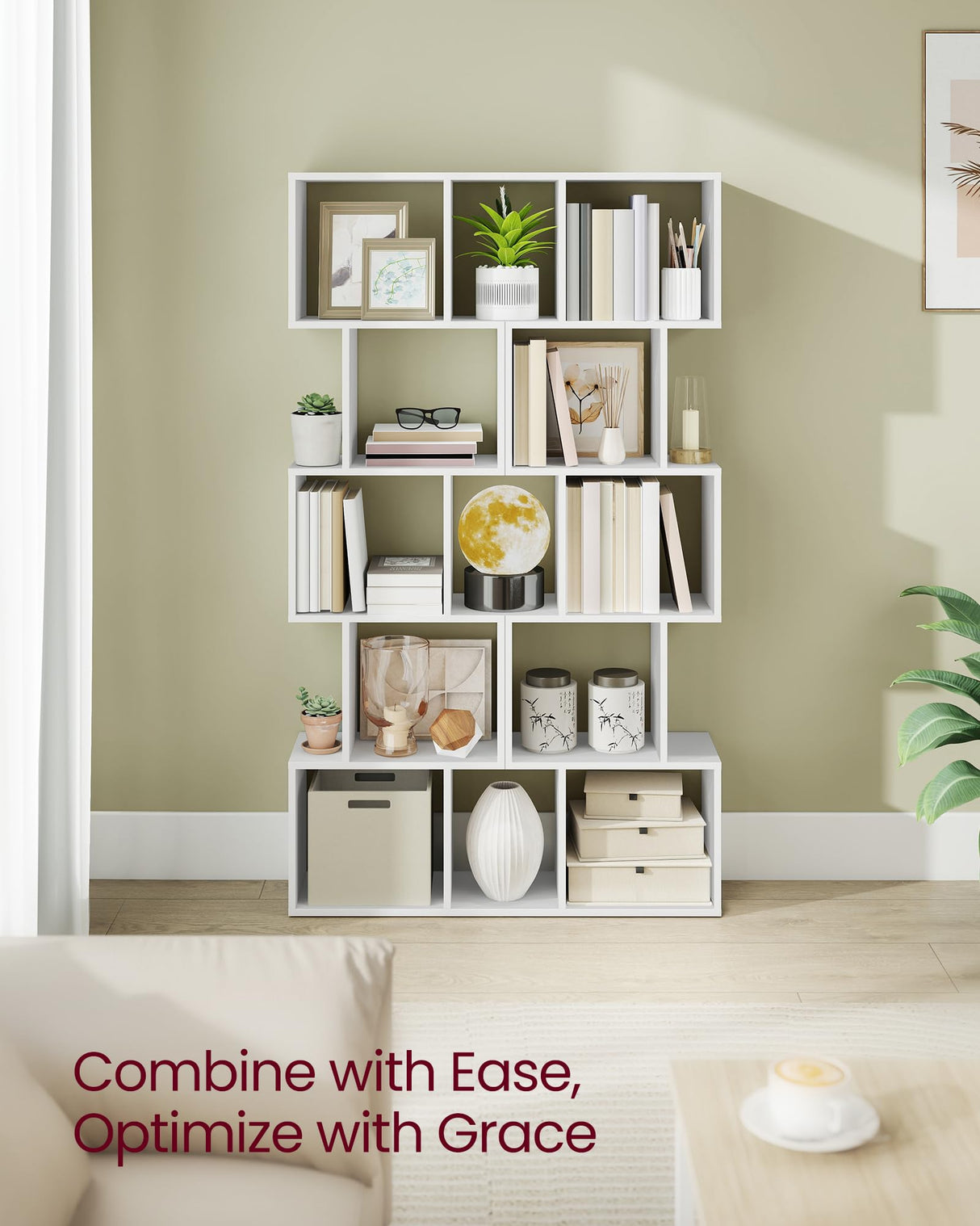 VASAGLE Bookshelf, 5-Tier Bookcase, 9.4 x 15.7 x 62.6 Inches, Storage Shelf with Open Compartments, Modern Style, for Living Room, Bedroom, Office, Matte White ULBC462W01 VASAGLE