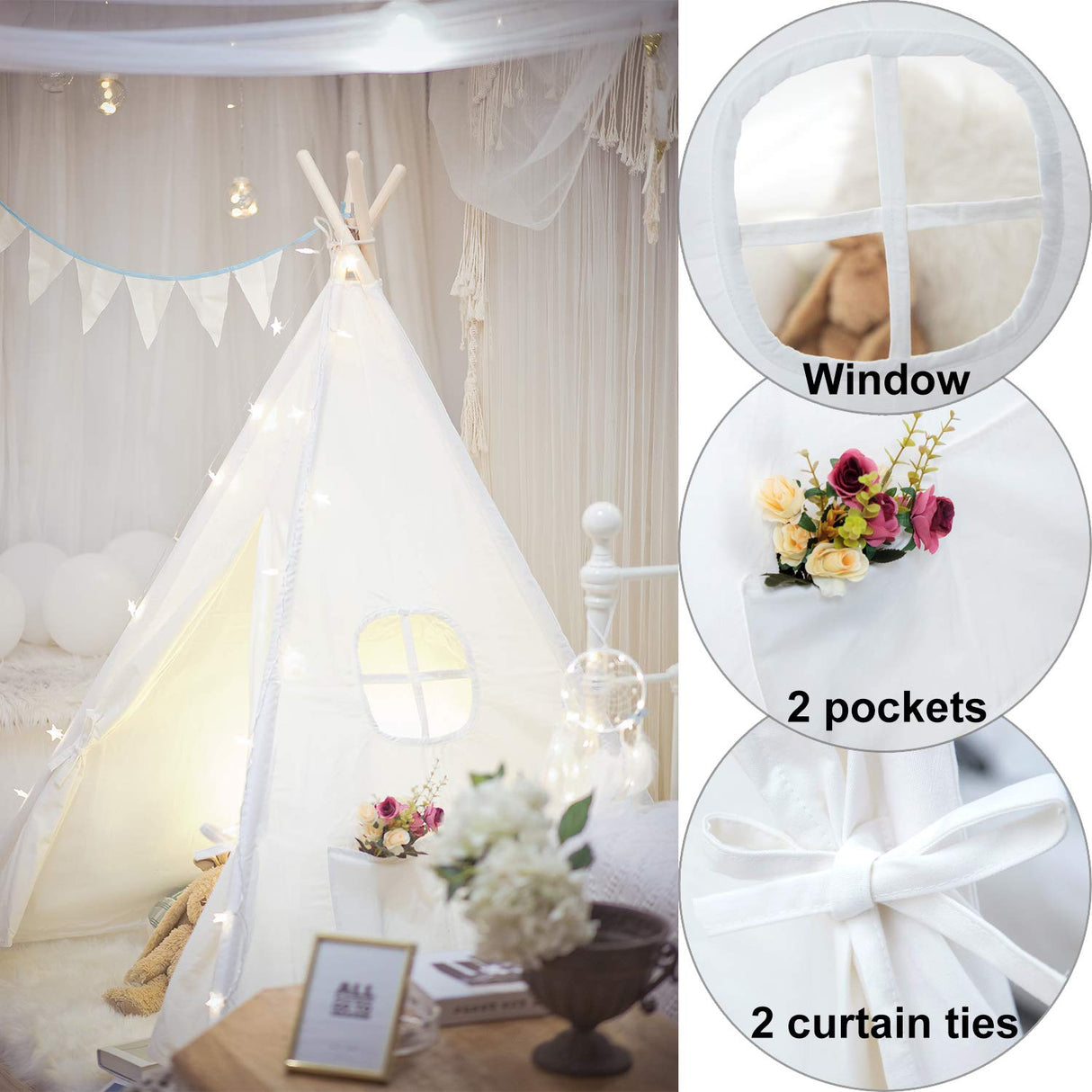RongFa Teepee Tent for Kids-Portable Children Play Tent Indoor Outdoor (White) RONGFA