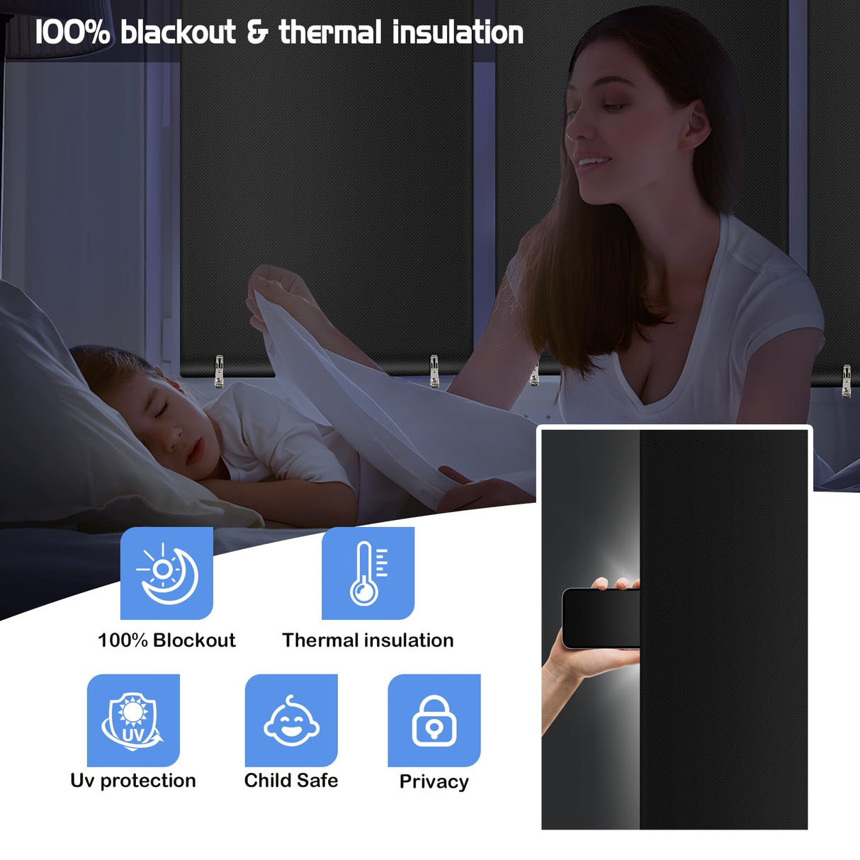 Blackout Roller Window Shades, Cordless Roller Shades, No Tools No Drill Pull Down Room Darkening Window Shades, Blackout Blinds for Bedroom Windows Home and Office(36''W x 72''H, Black) SAUIRS