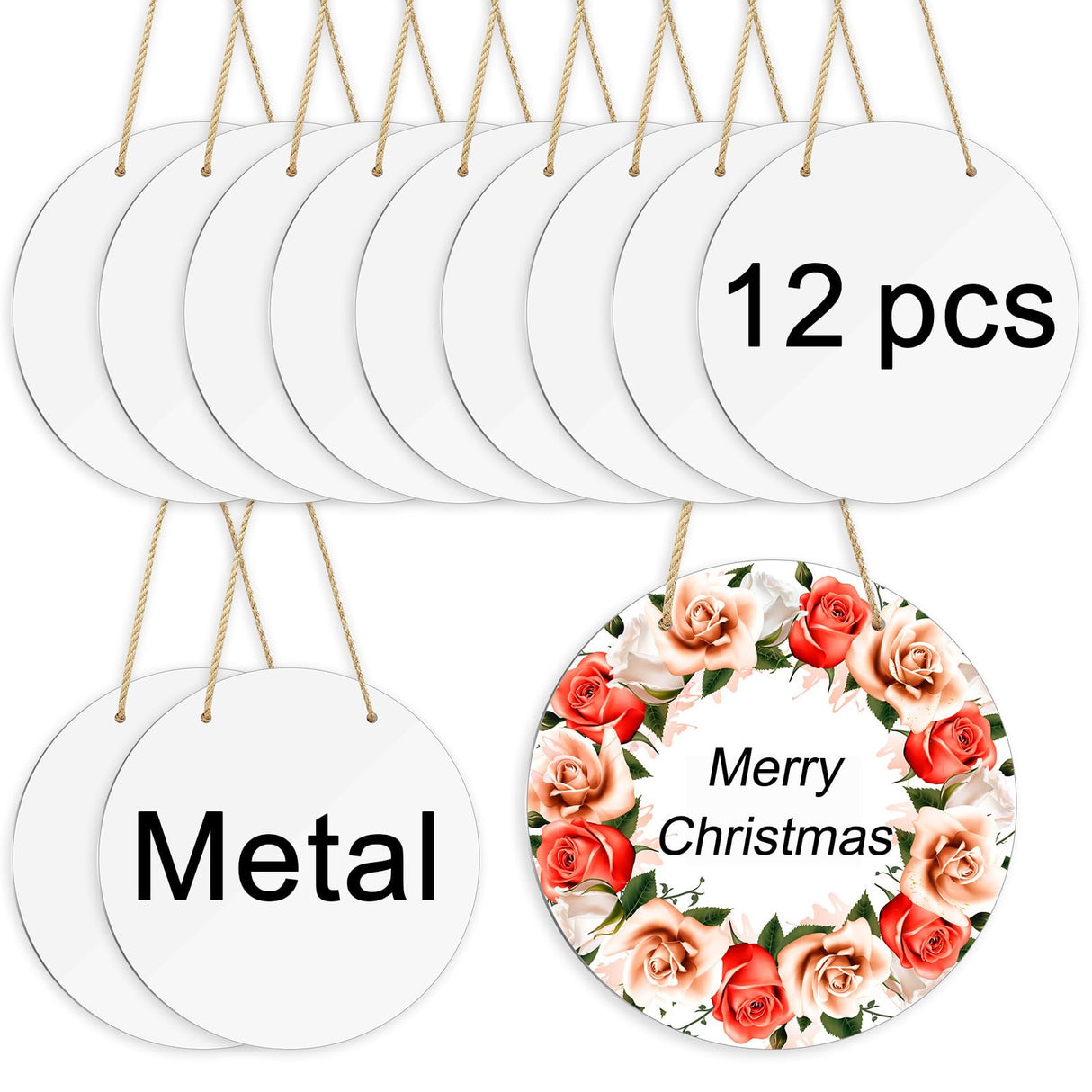 12 pcs sublimation door hanger blanks,10 inch metal circle Unfinished Blank Sign Door Hanger,sublimation sign blanks,sublimation ornament blanks decorative door hanger,blank door hangers LIZOIDZSM