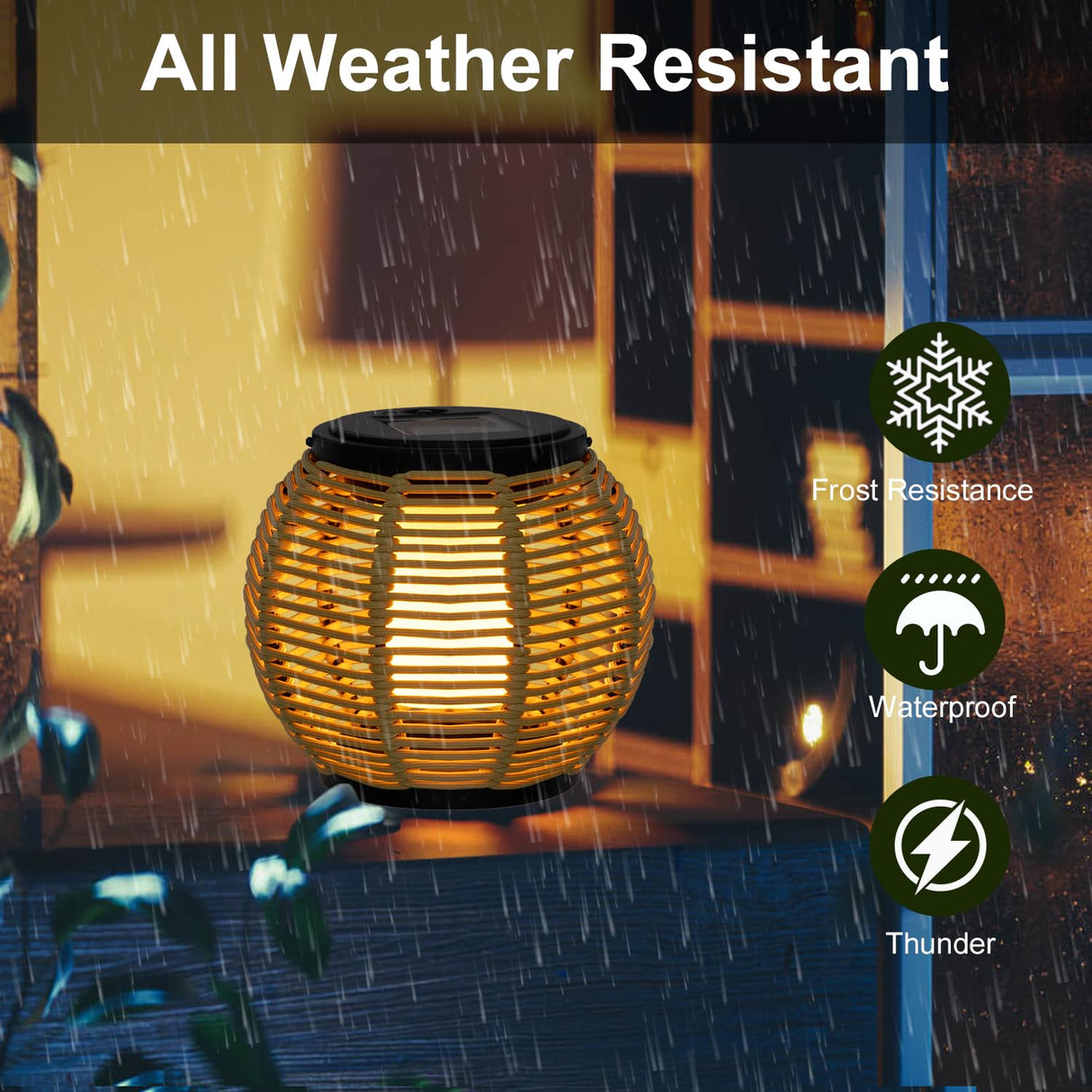 Larekook Solar Lanterns Outdoor Waterproof - Natural Rattan Bamboo Solar Powered Lantern, Dancing Flickering Flame Outdoor Table LED Lamp Auto On/Off Dusk to Dawn for Desk Patio Porch Yard Garden Larekook