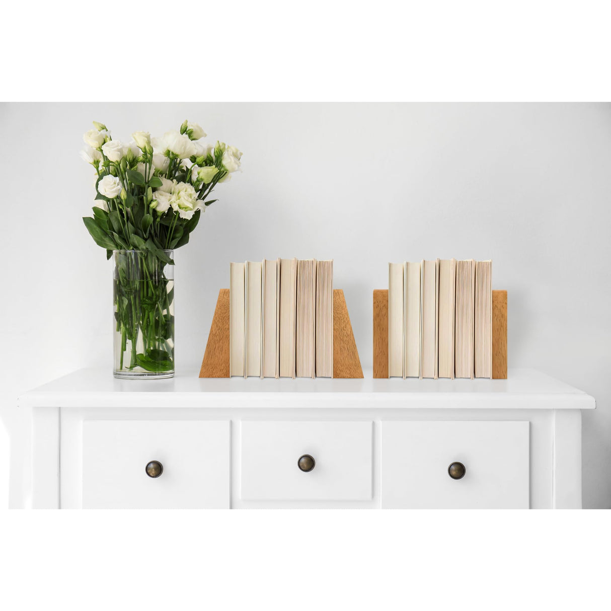 ILOT Book Ends for Office Accessories - 2 Pairs Handmade 100% Solid Wood Decorative Bookends with Metal Base - Heavy Duty Non-Skid Shelf Organizer for Books ILOT