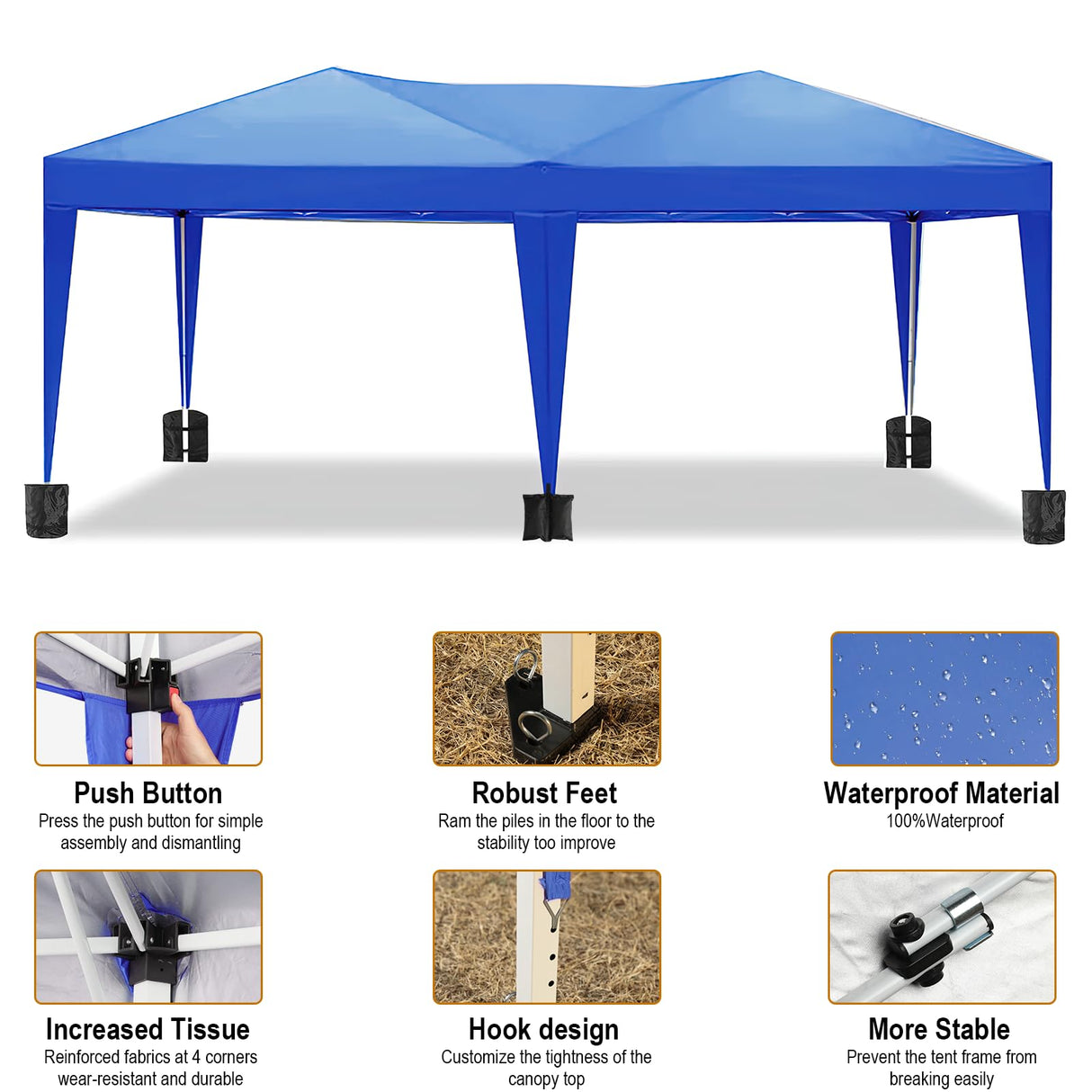 10x20 Blue Pop Up Canopy Tent with 6 Removable Sidewalls Commercial Heavy Duty Canopy UPF 50+ All Weather Waterproof Outdoor Canopy Wedding Tents for Parties Gazebo with Carry Bag and 6 Sandbags susici