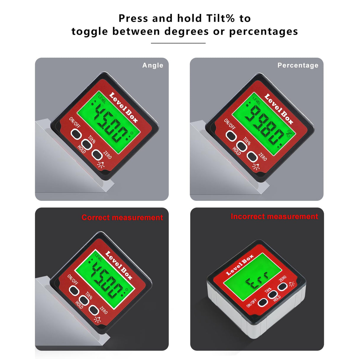 LOUISWARE Digital Inclinometer Angle Finder Gauge, IP54 Digital Electronic Protractor Bevel Gauge, Inclinometer Angle Cube Level Box with LCD screen for Woodworking,Table Saw and etc LOUISWARE