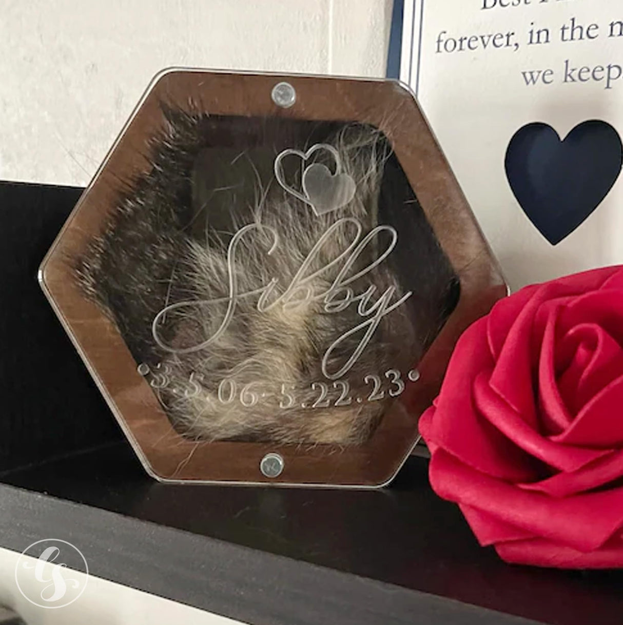 Personalized Pet Hair Keepsake Box for Dog and Cat Fur - Engraved Wood Memorial Box - Unique Customized Gift for Loss of Furry Friend Wooden (Dark Diamand Clear Lid) L-site