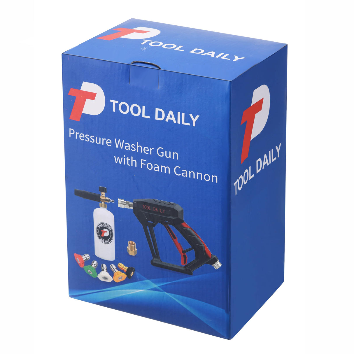 Tool Daily Short Pressure Washer Gun with Foam Cannon, 1/4 Inch Quick Connector, with 5 Pressure Washer Nozzle Tips, 1 Liter Tool Daily