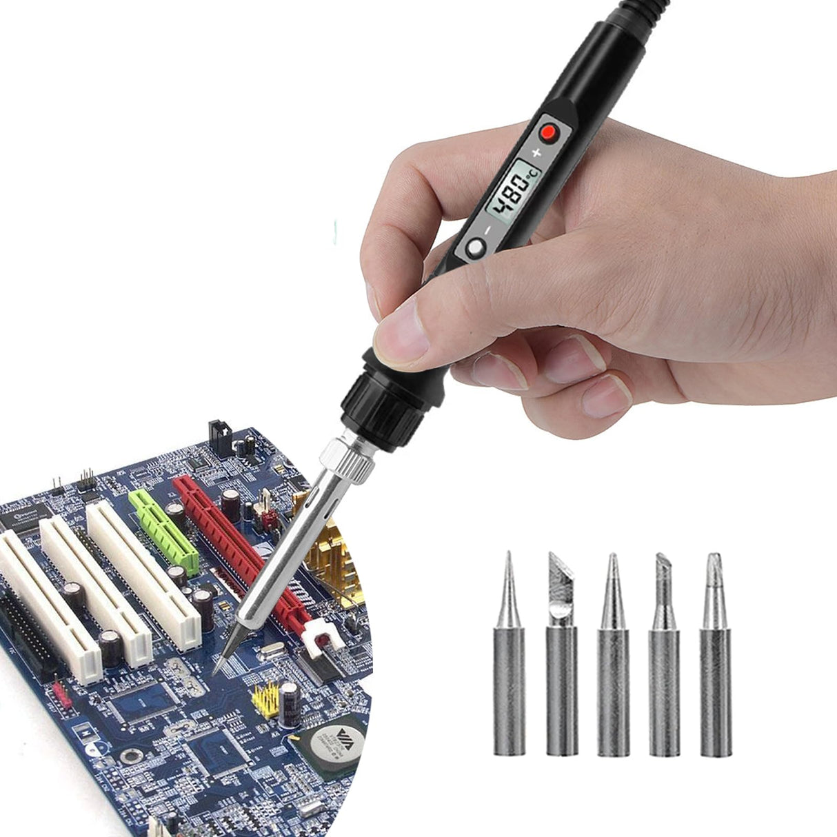 80W LCD Digital Soldering Kit with Adjustable Temperature Control Includ 5pcs Soldering Iron Tips and 7pcs Heat Set Insert Tips Yanecty
