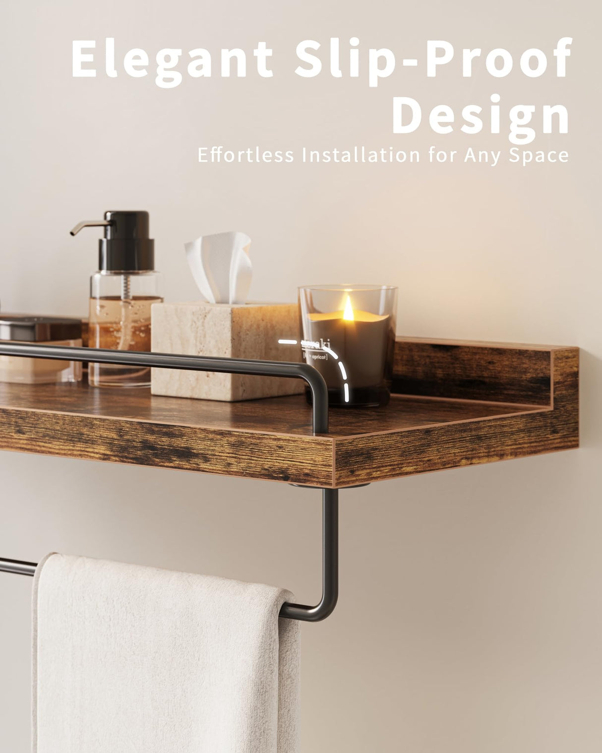 Seocry Bathroom Shelves, Wall Shelf Set of 3, Floating Shelves, Shelves for Room Wall, Bathroom Decor (Rustic Brown, 23 Inches) Seocry