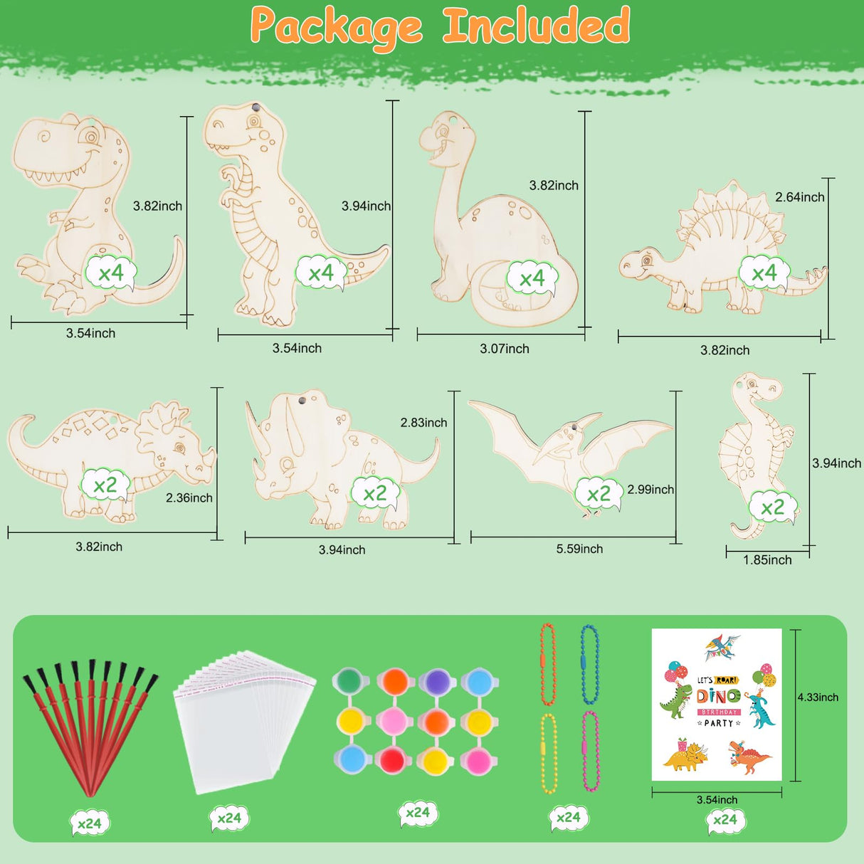 JOTIKO 24 Pack Dinosaur Party Favors Painting Toys – Kids Birthday Goodie Bag Filler Pinata Stuffers Classroom Prizes Exchange Gifts, Dinos Wood Keychain Paint Kits Arts and Crafts for Kids Girls Boys JOTIKO