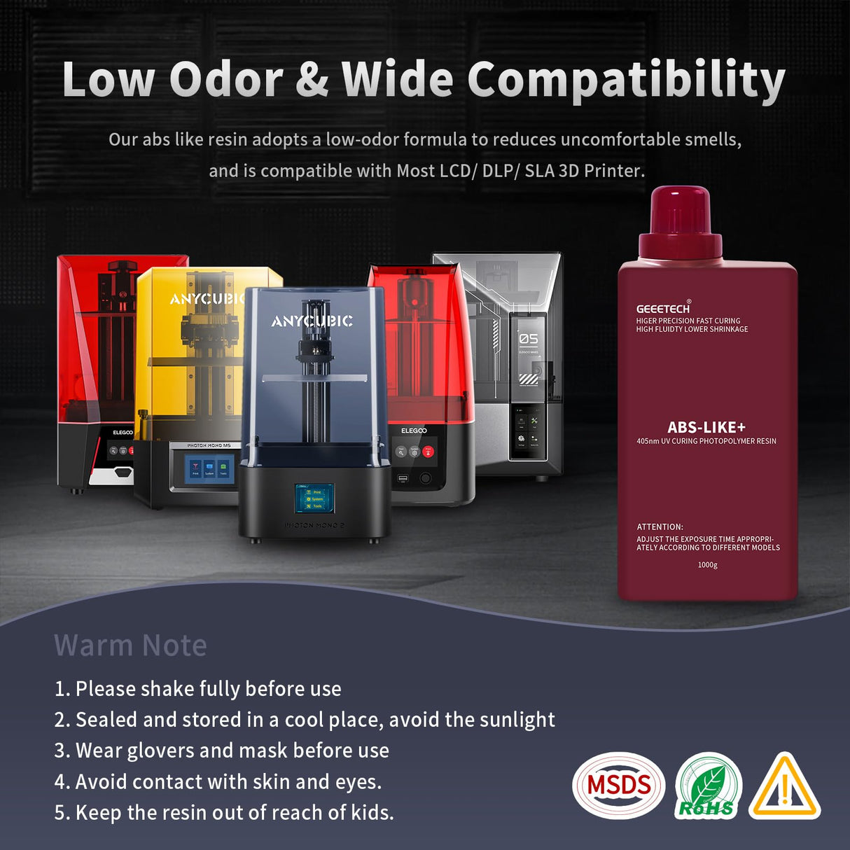 GEEETECH ABS-Like 3D Printer Resin, 405nm UV-Curing Photopolymer Resin, Strength and Toughness, High Precision, Low Viscosity, Low Odor, Compatible with LCD DLP Resin 3D Printers, Skin Colour 1kg Geeetech