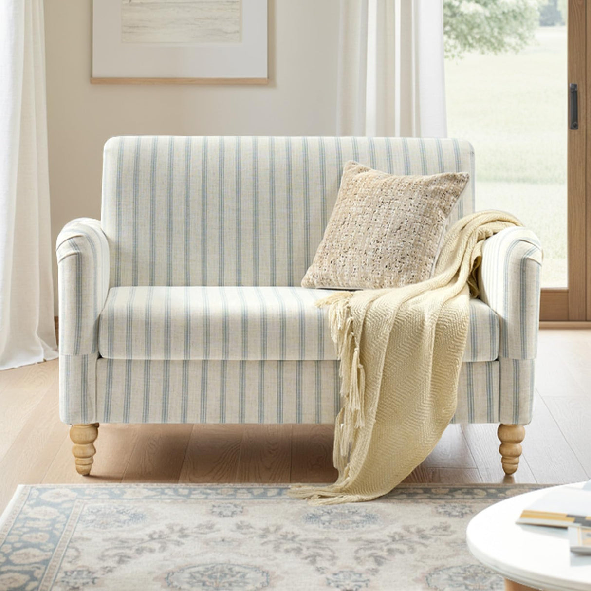 TerraSafe Loveseat Sofa for Living Room, 50.5" Small Love Seat, Comfy Upholstered Farmhouse Couches with Armrests for Bedroom, Office, Apartment, Blue TerraSafe