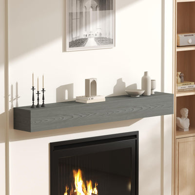 CRAFTEASE Fireplace Mantel 48 Inch Solid Wood Mantels for Over Fireplace 5" Thick Wall Mounted Shelves Long Floating Farmhouse Shelf Handcrafted Wooden Fireplace Mantle 48 X 8 X 5 - Weathered Grey