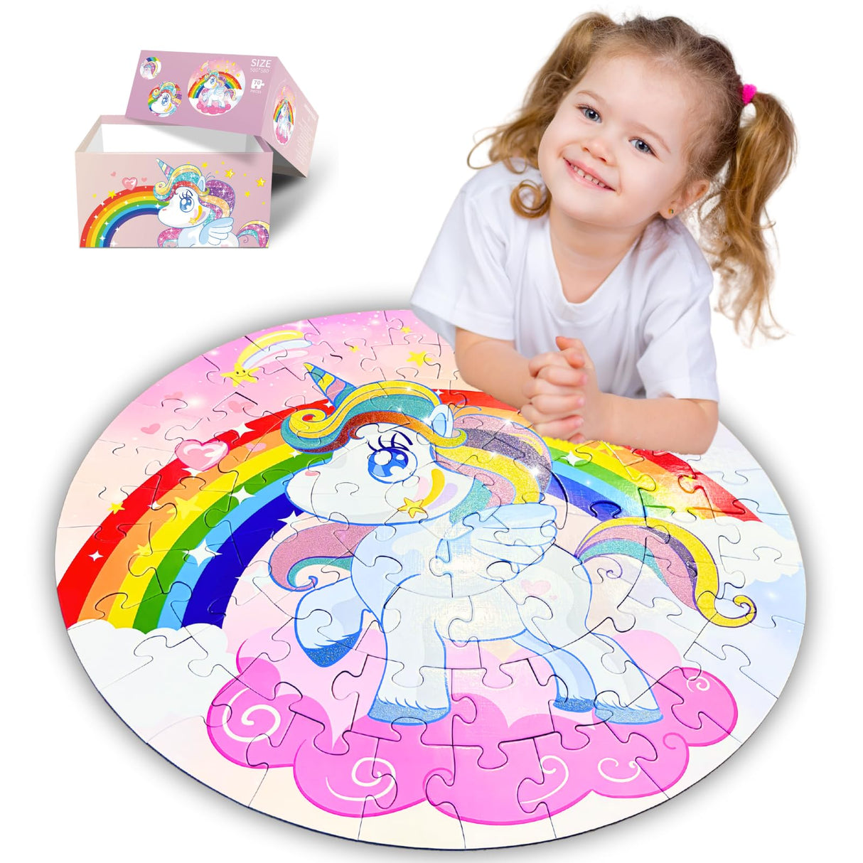 Unicorn Floor Puzzle for Kids Ages 3-5 Years Old: 70 Pieces Large Jigsaw Puzzles for Toddlers 4-8 Learning Educational Development Toys Game Girls Christmas Birthday Easter Gift FunPaxido