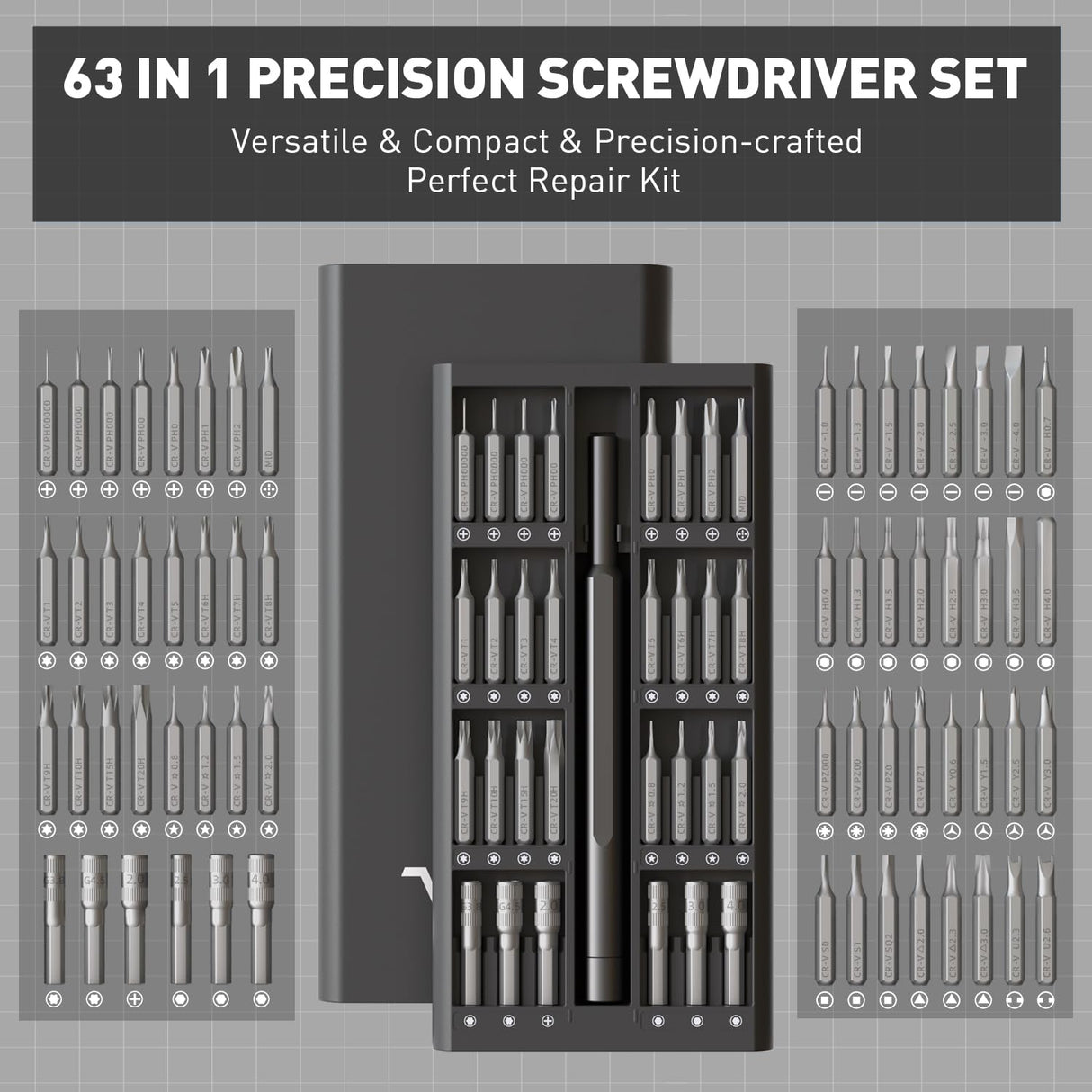 VMAN 63 in 1 Small Precision Screwdriver Set, Professional Mini Magnetic Repair Tool Kit for Ring Doorbell, Computer, Laptop, iPhone, Eyeglass, Xbox, PS4, PS5, Switch, Watch, Macbook, PC, Electronics VMAN