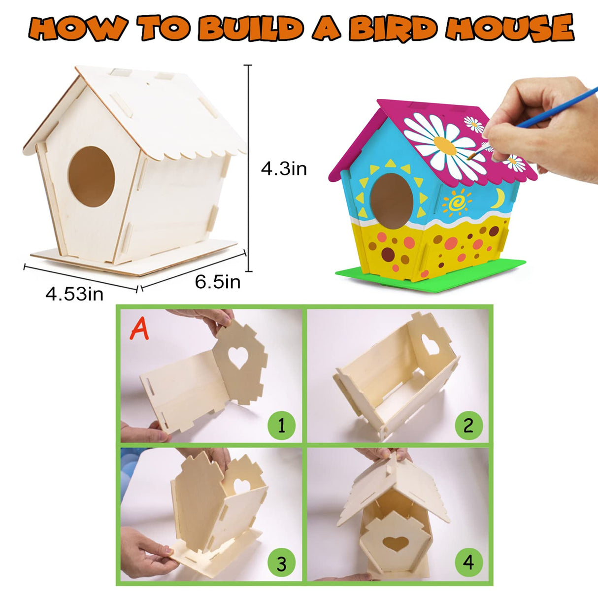 hapray 12 Pack Bird House Kit, DIY Birdhouse Kits, Wooden Crafts Arts for Children to Build and Paint (Includes Paints & Brushes) for Kids Girls Boys Toddlers Christmas Gift hapray