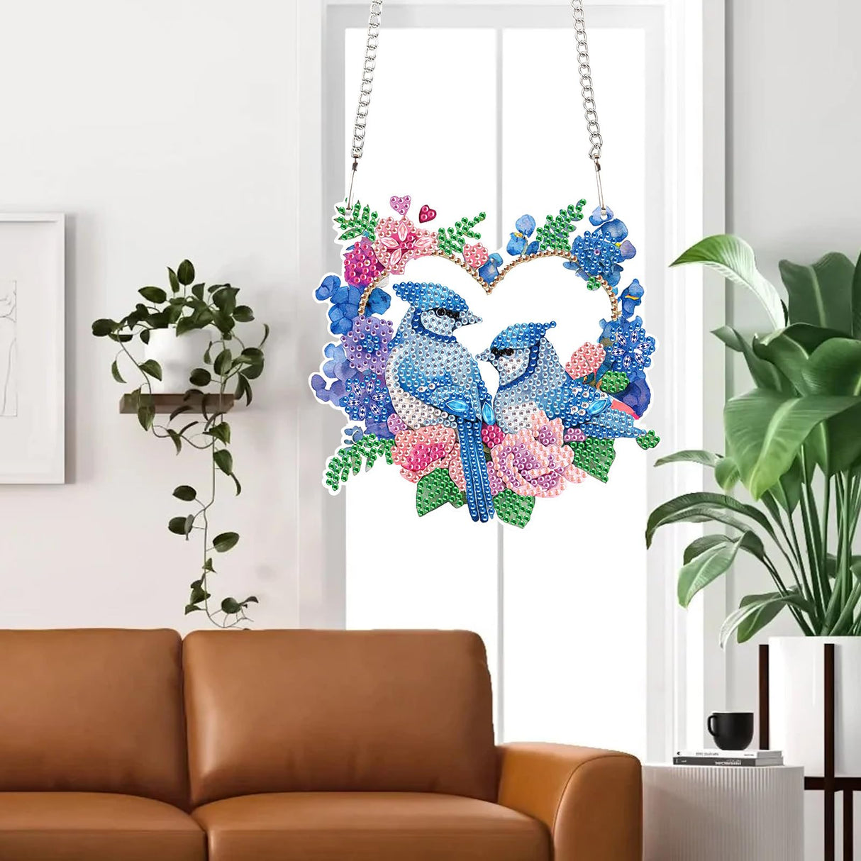 AiYuanzsh Diamond Art Painting Ornament Flowers and Birds Blue Hanging Sign Set Diamond Art Hanging Wall Art DIY 5D Crystal Rhinestone Pendant Kits for Wall Door Window Decorations AiYuanzsh