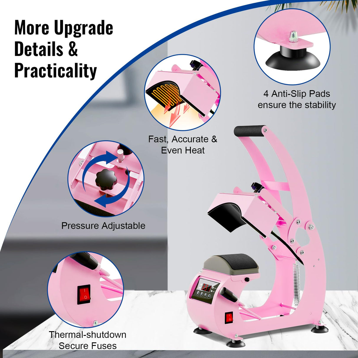 UOKRR Hat Heat Press, Hat Press Heat Machine for Caps with LCD Control, Hat Heat Press Machine with 2pcs Interchangeable Platens & Caps Stretcher for Vinyl, Sublimation, Heat Transfer (Pink) UOKRR